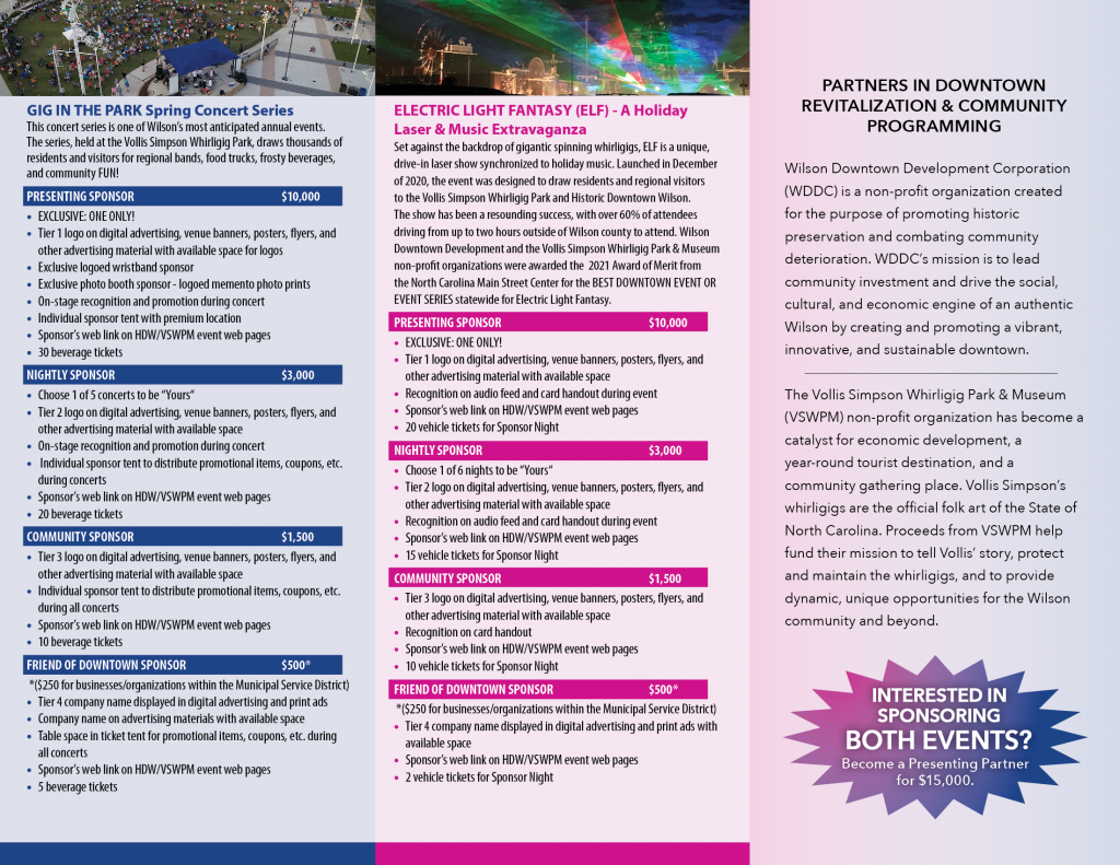 Sponsorship Opportunities brochure for 2022 and 2023.
