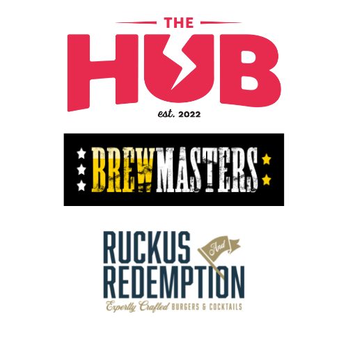 The Hub, BrewMasters, and Ruckus and Redemption logos